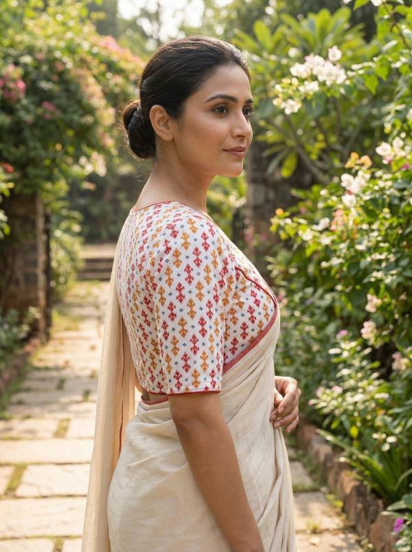 Cotton Ikkat Print Half Sleeve Blouse (Size 30–42) Thumbnail